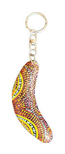 Hand Painted Boomerang Keyring - Cindy Wallace Yellow Circles