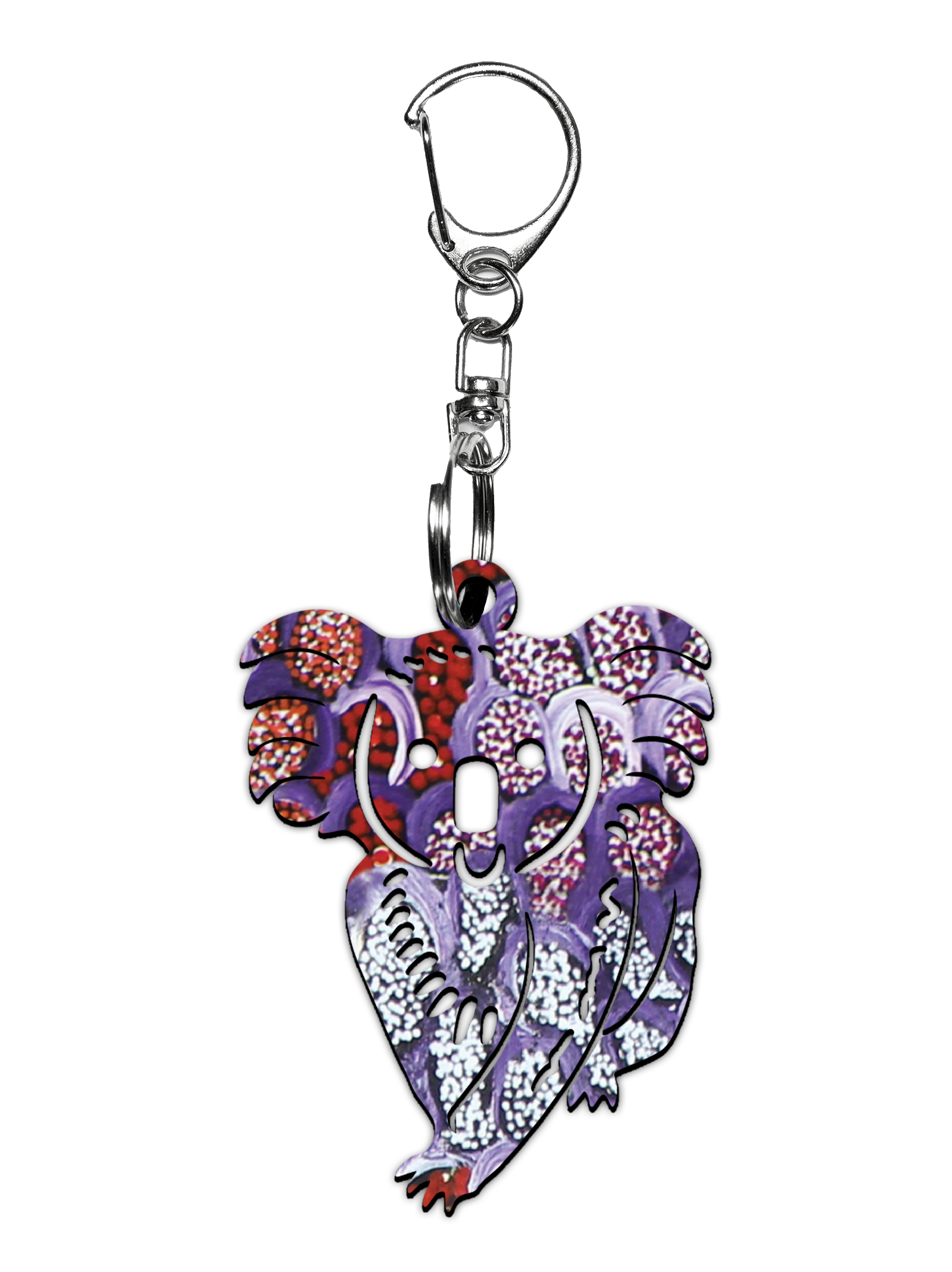 Koala Shape Wooden Keyring (Australian Made) - Cindy Wallace Purple