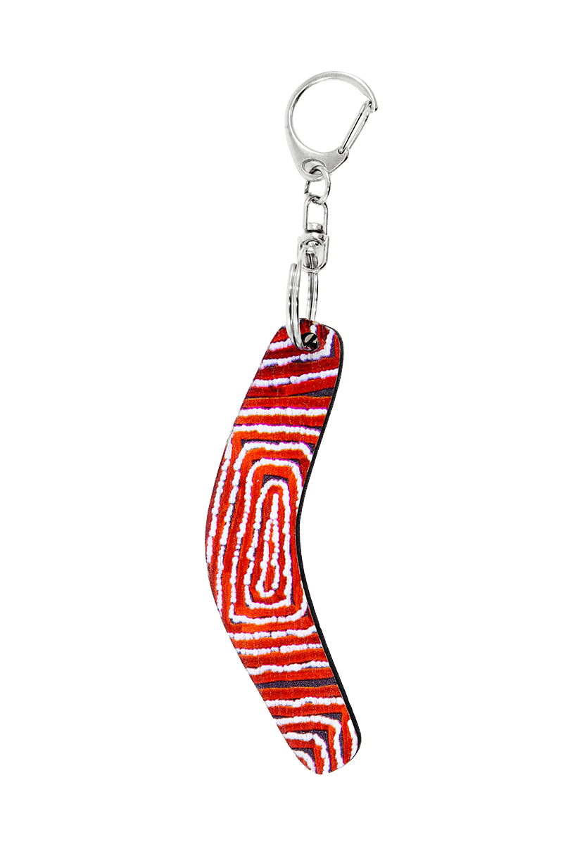 Boomerang Shape Wooden Keyring (Australian Made) - Thomas Tjapaltjarri