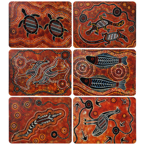 Placemats Australian Art Prints Brown Set of 6 Ahava Australia