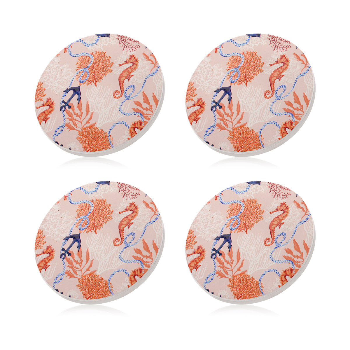Ceramic Coasters Pink Sea Horse | Set of 4