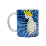 Mug White Cockatoo Blue Leaves