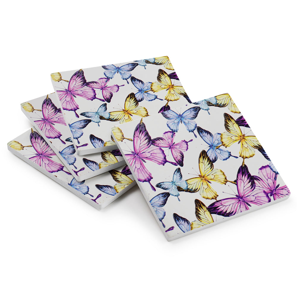 Ceramic Coasters Butterflies Multicolour | Set of 4