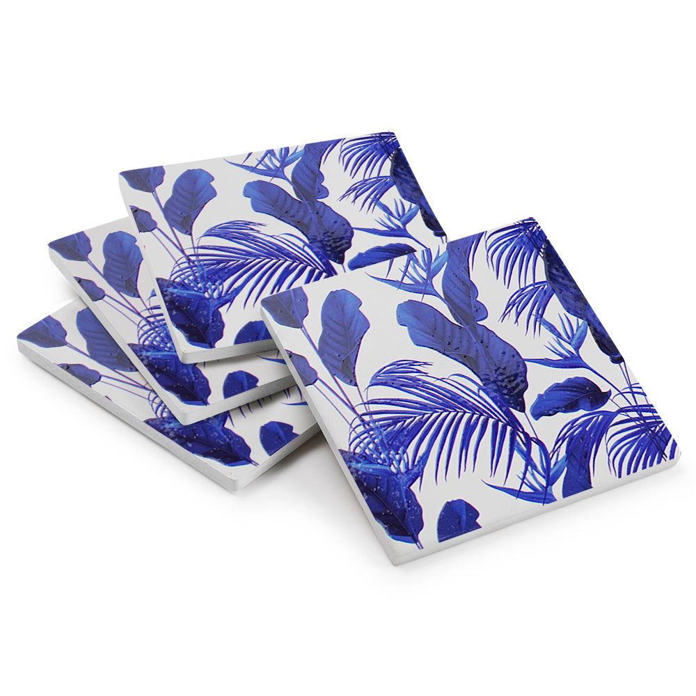 Ceramic Coasters Tropical Blue Plant | Set of 4