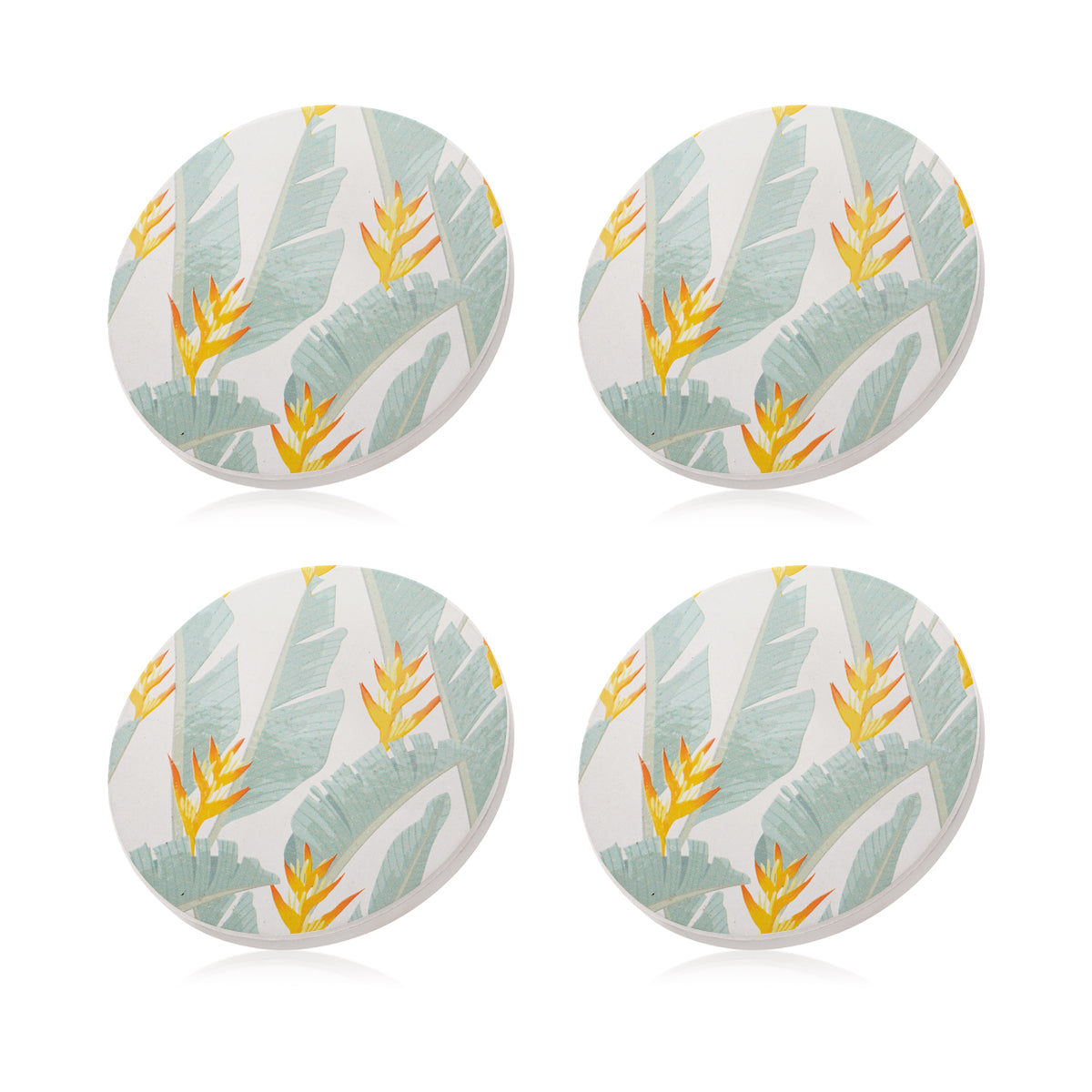Ceramic Coasters Tropical Heliconia Plant | Set of 4